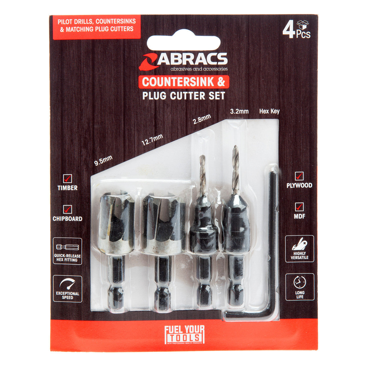 Abracs CSDBSET4 Countersink & Plug Cutter Set (4 Piece)