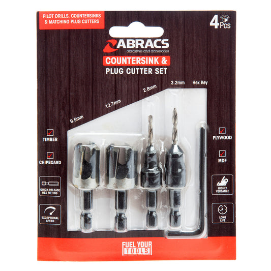 Abracs CSDBSET4 Countersink & Plug Cutter Set (4 Piece)