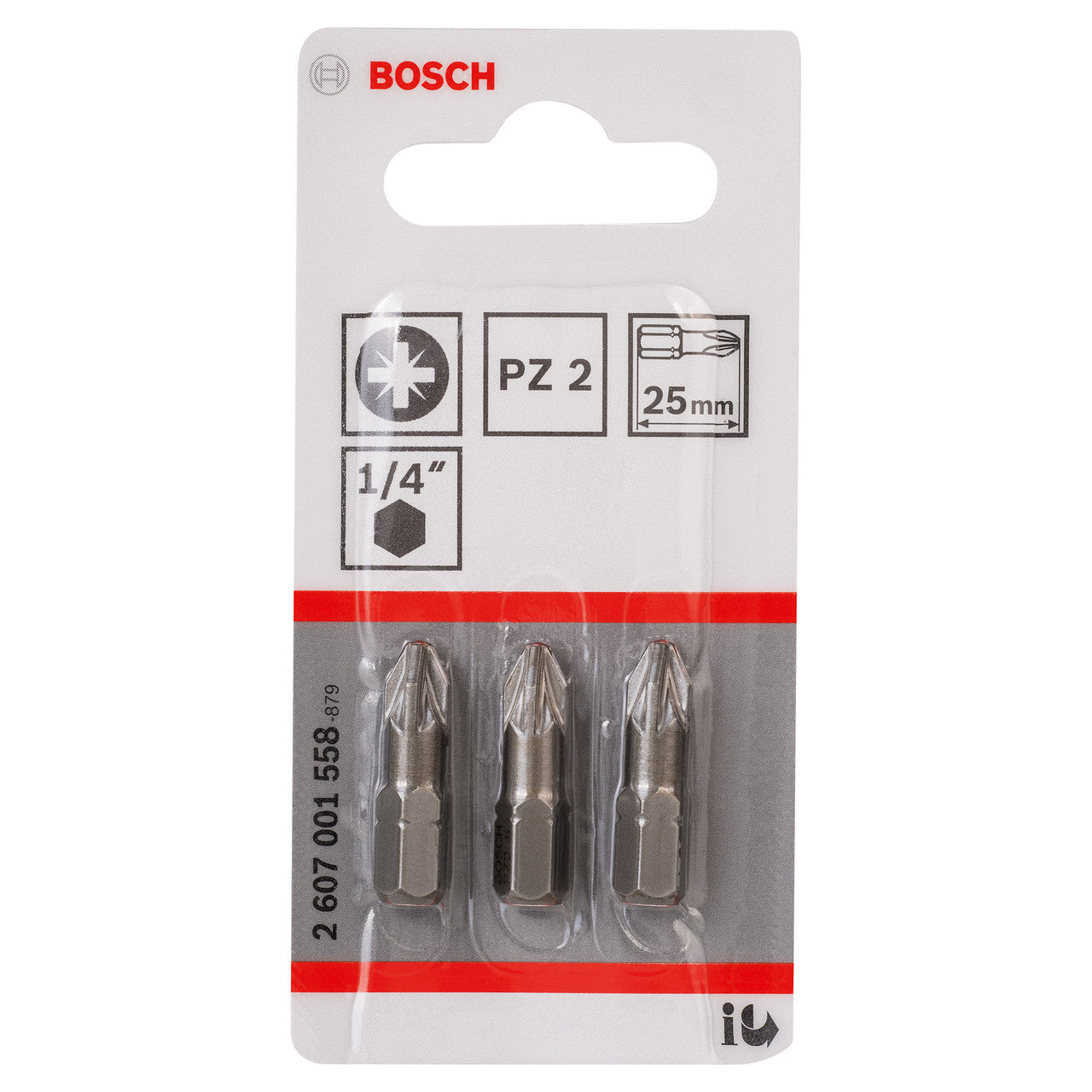 Bosch Extra Hard PZ2 Screwdriver Bits 25mm Pack Of 3 - 2607001558