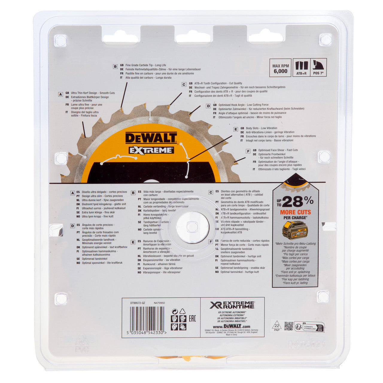 Dewalt DT99572 Extreme Runtime Saw Blade 250mm x 30mm x 36T