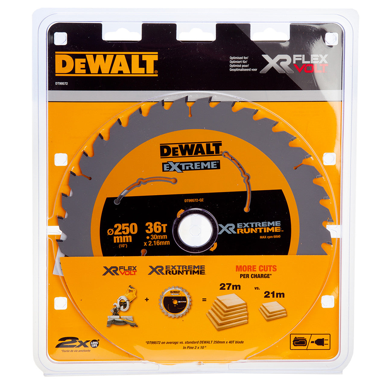 Dewalt DT99572 Extreme Runtime Saw Blade 250mm x 30mm x 36T