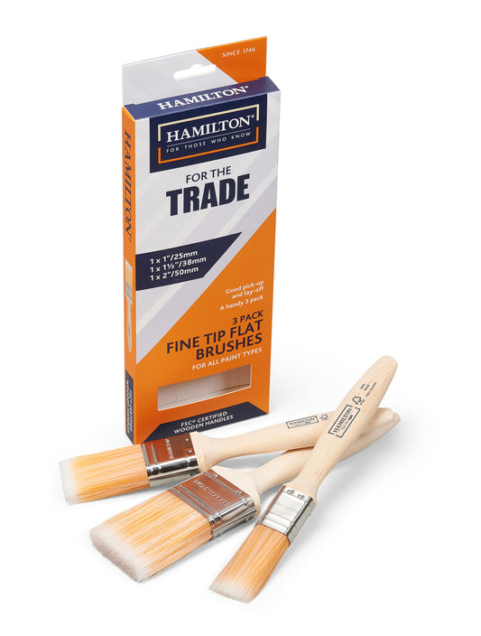 Hamilton Trade Fine Tip Flat Paint Brushes 3 Pack Reduces Tramlines 3100103-900