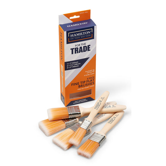 Hamilton Trade Fine Tip Flat Paint Brushes 5 Pack For All Paints 3100105-900