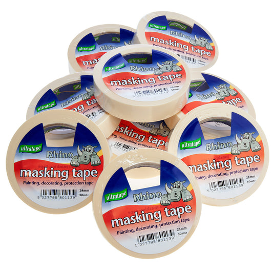 Ultratape Rhino Masking Tape 24mm x 50m Pack Of 9 Multi-purpose 00522450RH9