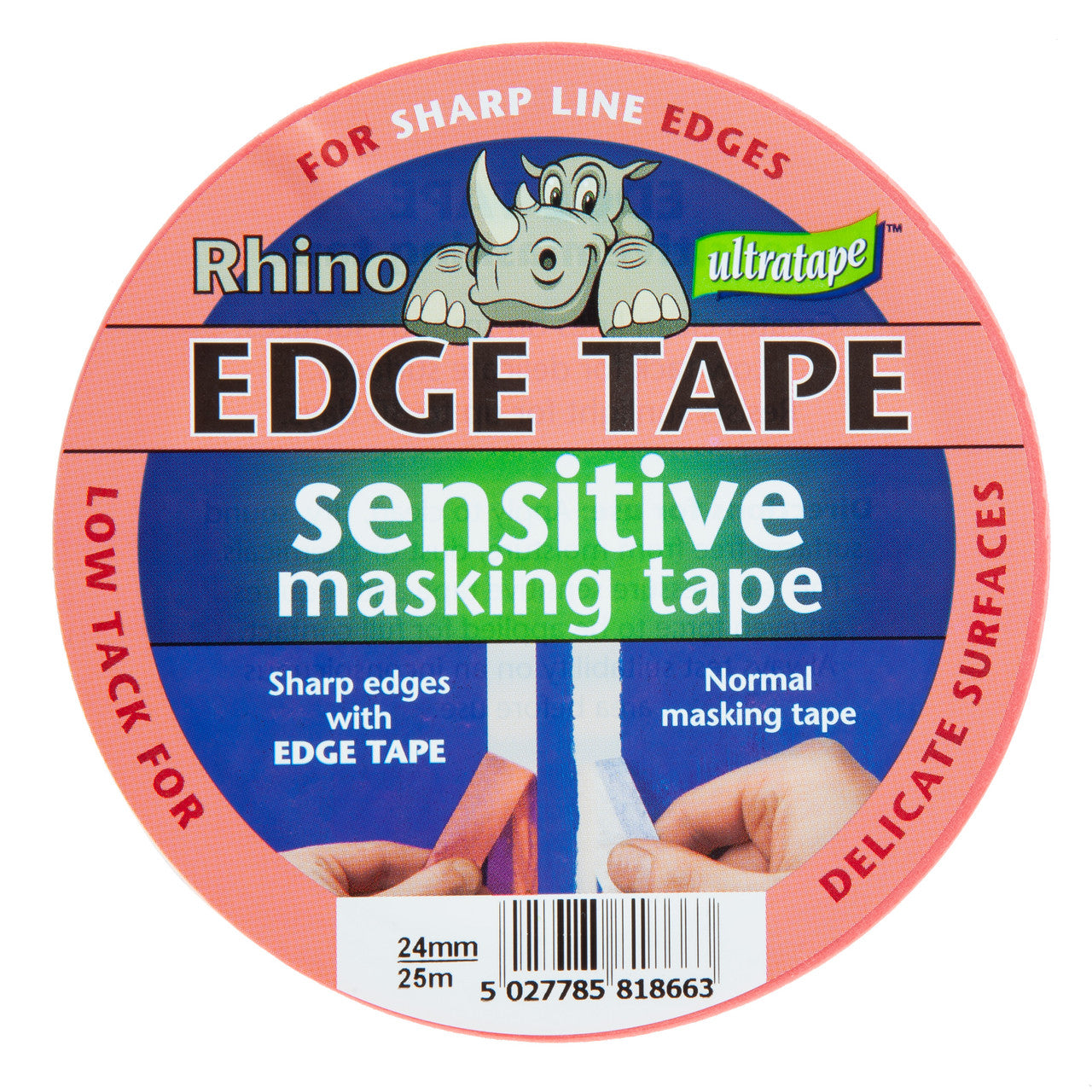 Ultratape Rhino Sensitive Edge Tape Pink 24mm x 25m Low tack 00722425RH