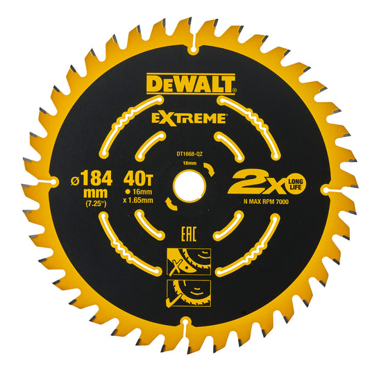 Dewalt EXTREME 2nd Fix Circular Saw Blade 184mm x 16mm 40T DT1668