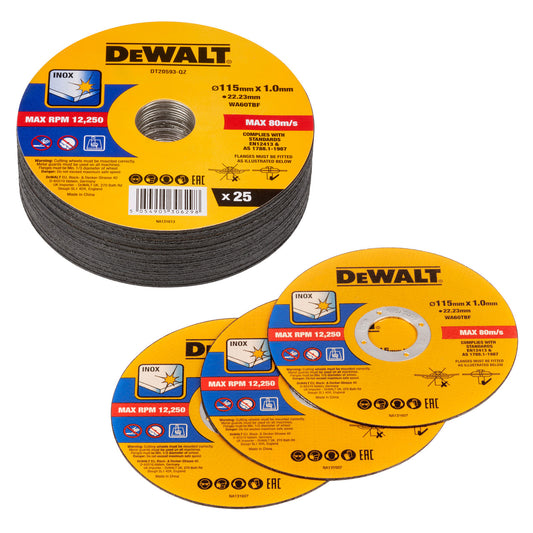 Dewalt Bonded Cutting Discs 115mm x 1mm x 22.23mm Pack of 25 DT20593