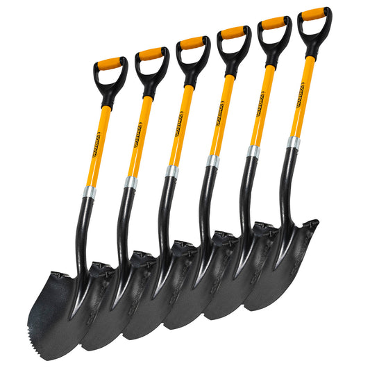Groundhog Round Point Shovel Pack of 6 Serrated Edge Comfort Grip G1300007-6