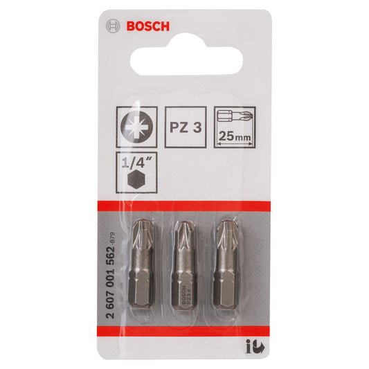 Bosch Extra Hard PZ3 Screwdriver Bits 25mm Pack Of 3 - 2607001562