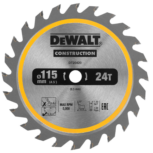 Dewalt TCT Circular Saw Blade for DCS571 115 x 9.5mm x 24T DT20420