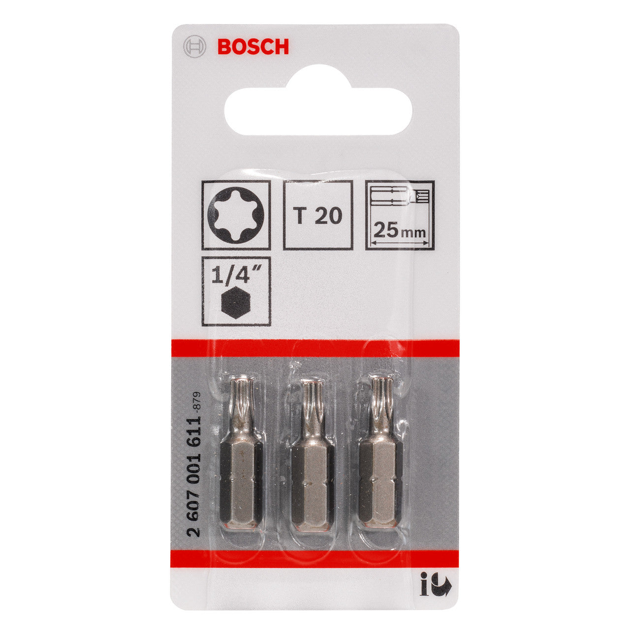 Bosch 2607001611 Extra Hard T20 Screwdriver Bits 25mm (Pack Of 3)