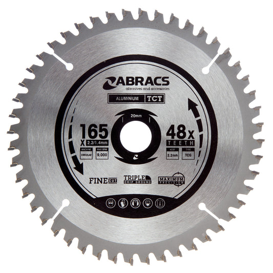 Abracs TCTA16548 TCT Circular Saw Blade for Aluminium 165 x 20mm x 48T