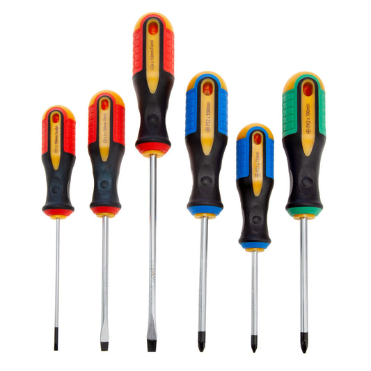 XTrade Screwdriver Set 6 Piece Colour Coded Magnetic Tip Non Slip Grip X0900063