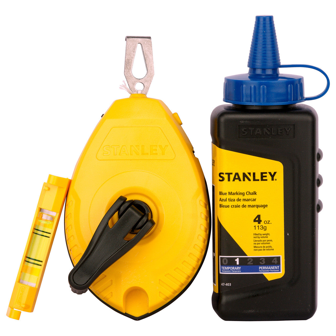 Stanley Chalk Line & Blue Builders Chalk 30m With Line level 0-47-443