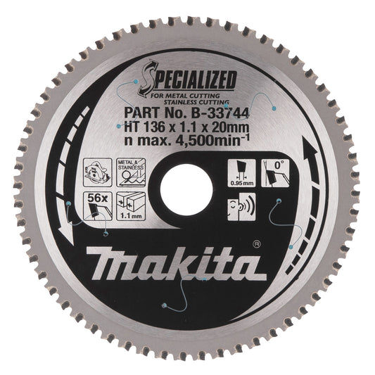 Makita Specialized Circular Saw Blade Metal Stainless 136mm x 20mm x 56T B-33744