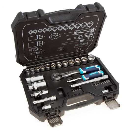 Eclipse Socket Set 3/8"D 34 Pc 6 Point Standard Length 1/4" Bit Holders ESS34PS