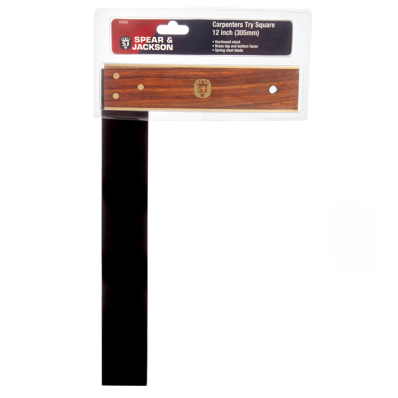 Spear & Jackson Carpenters Try Square 12in Hardwood Brass At Top & Bottom CTS12