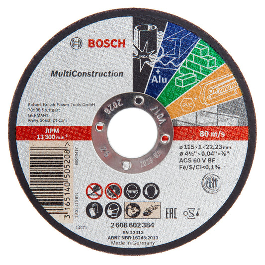 Bosch Multi Construction Rapido Straight Cutting Disc 115mm x 22 - 2608602384