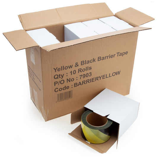 Tool Saver Yellow & Black Barrier Tape 500m x 70mm Box of 10 SPL-BARRIERYELLOW
