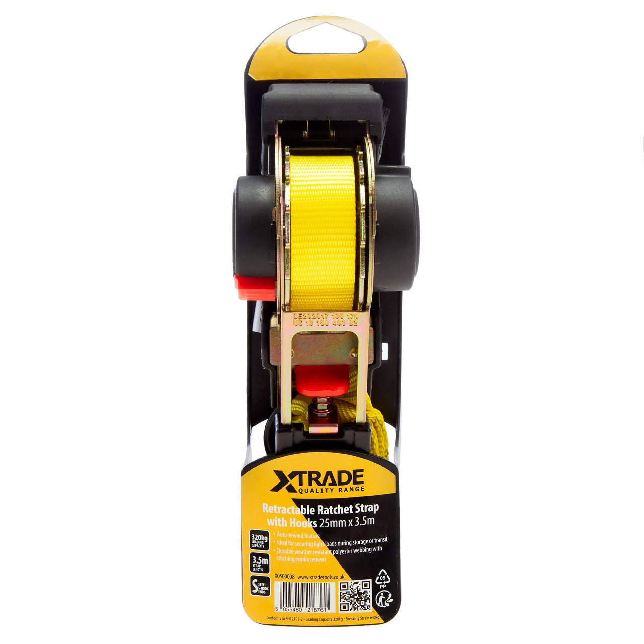 XTrade X0500008 Retractable Ratchet Strap with Hooks 25mm × 3.5m