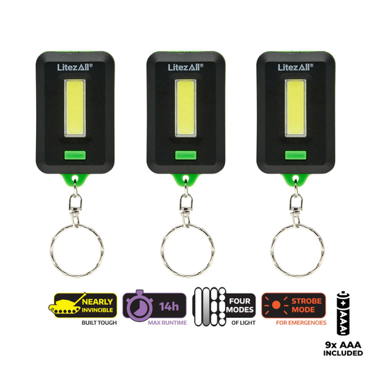 LitezAll CobFob Tactical Keychain 120 Lumens 3 Pack AAA Batteries Included 24389