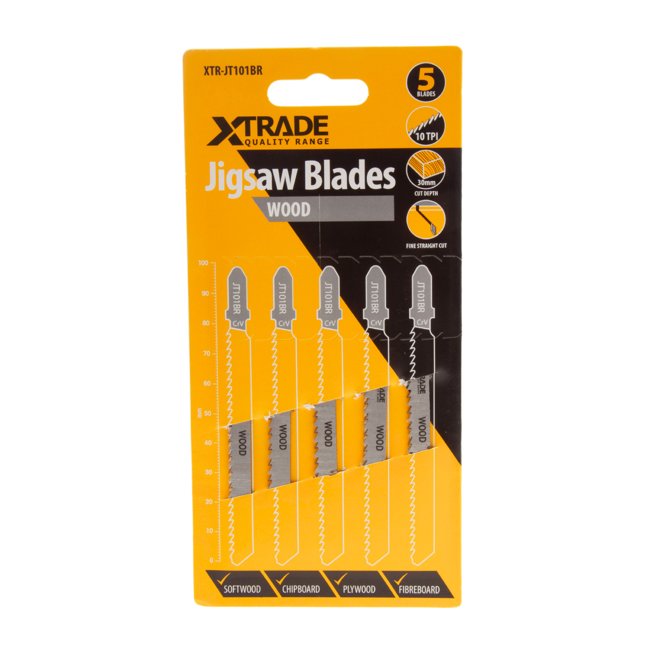 XTrade HSS T-shank Clean Cutting Wood Jigsaw Blades Pack Of 5 TPI 10 JT101BR