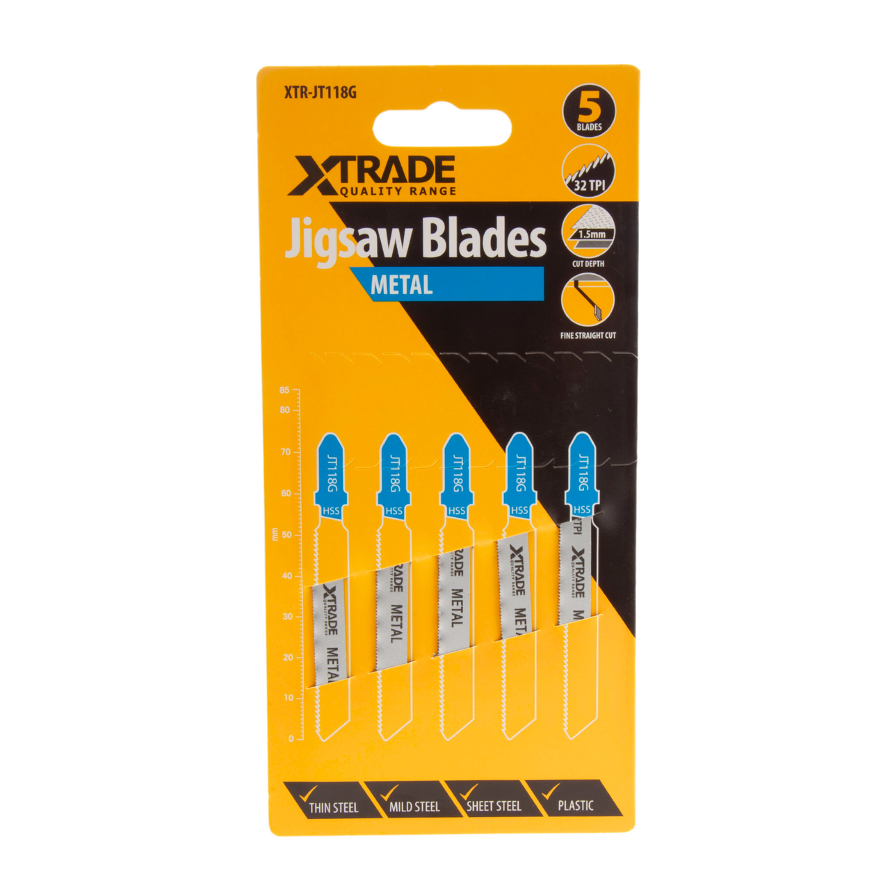 XTrade HSS T-shank Metal Cutting Jigsaw Blades Pack Of 5 TPI 32 JT118G