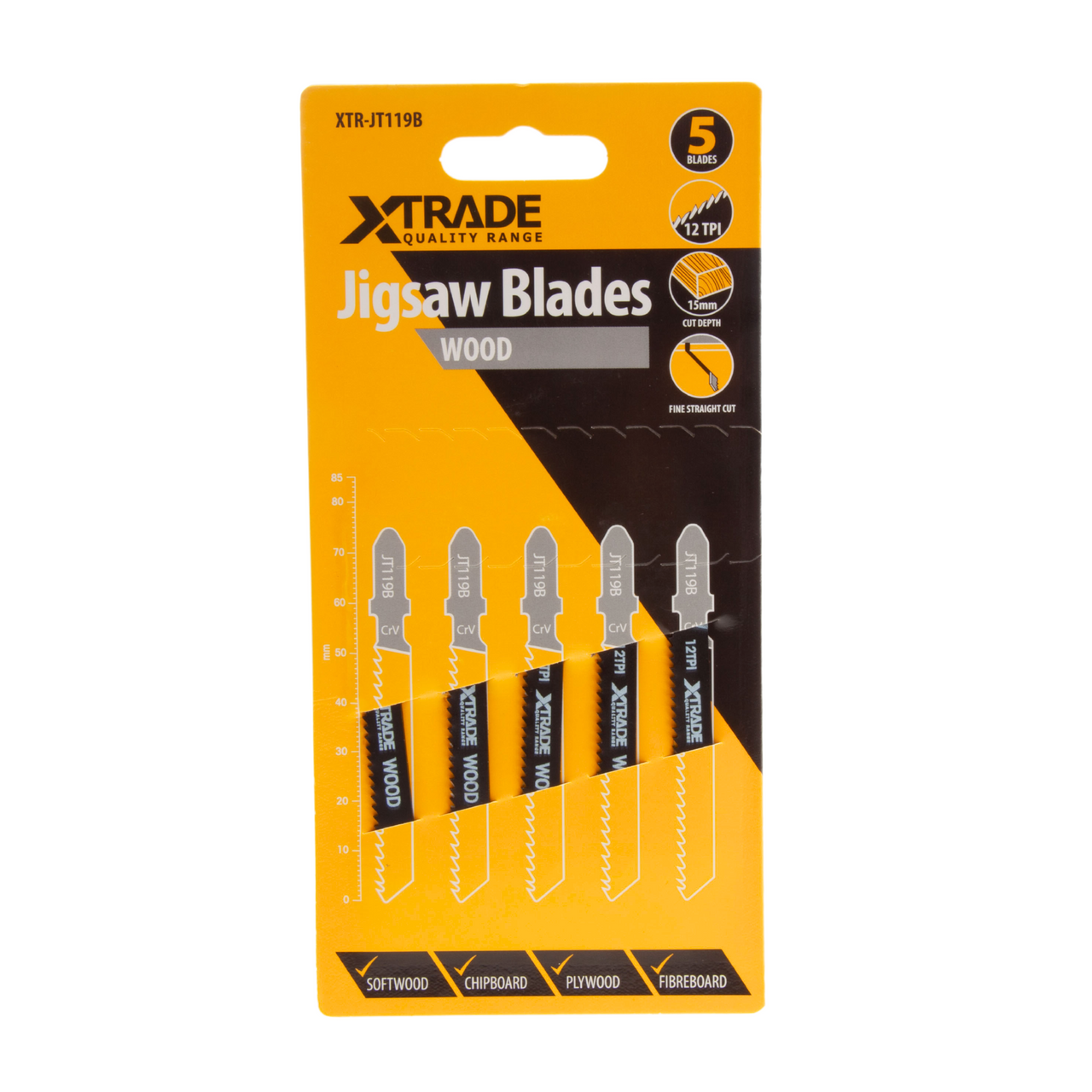 XTrade HSS T-shank Wood Cutting Jigsaw Blades Pack Of 5 TPI 12 JT119B