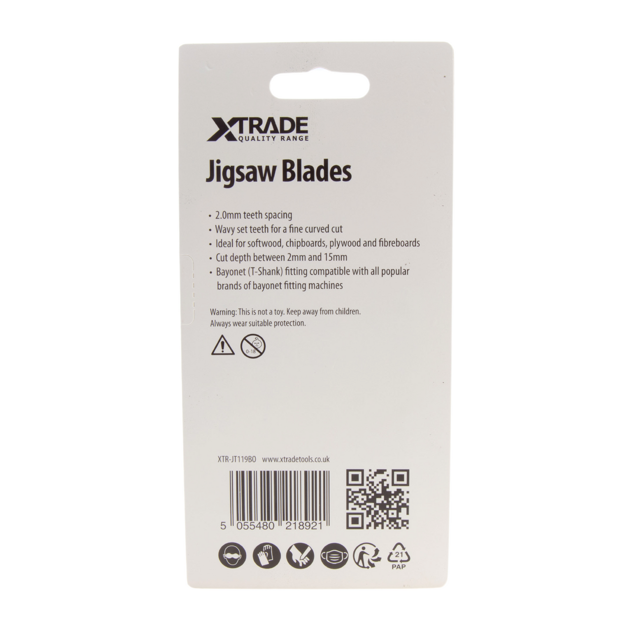 XTrade T-shank Wood Cutting Jigsaw Blades Pack Of 5 TPI 12 JT119BO