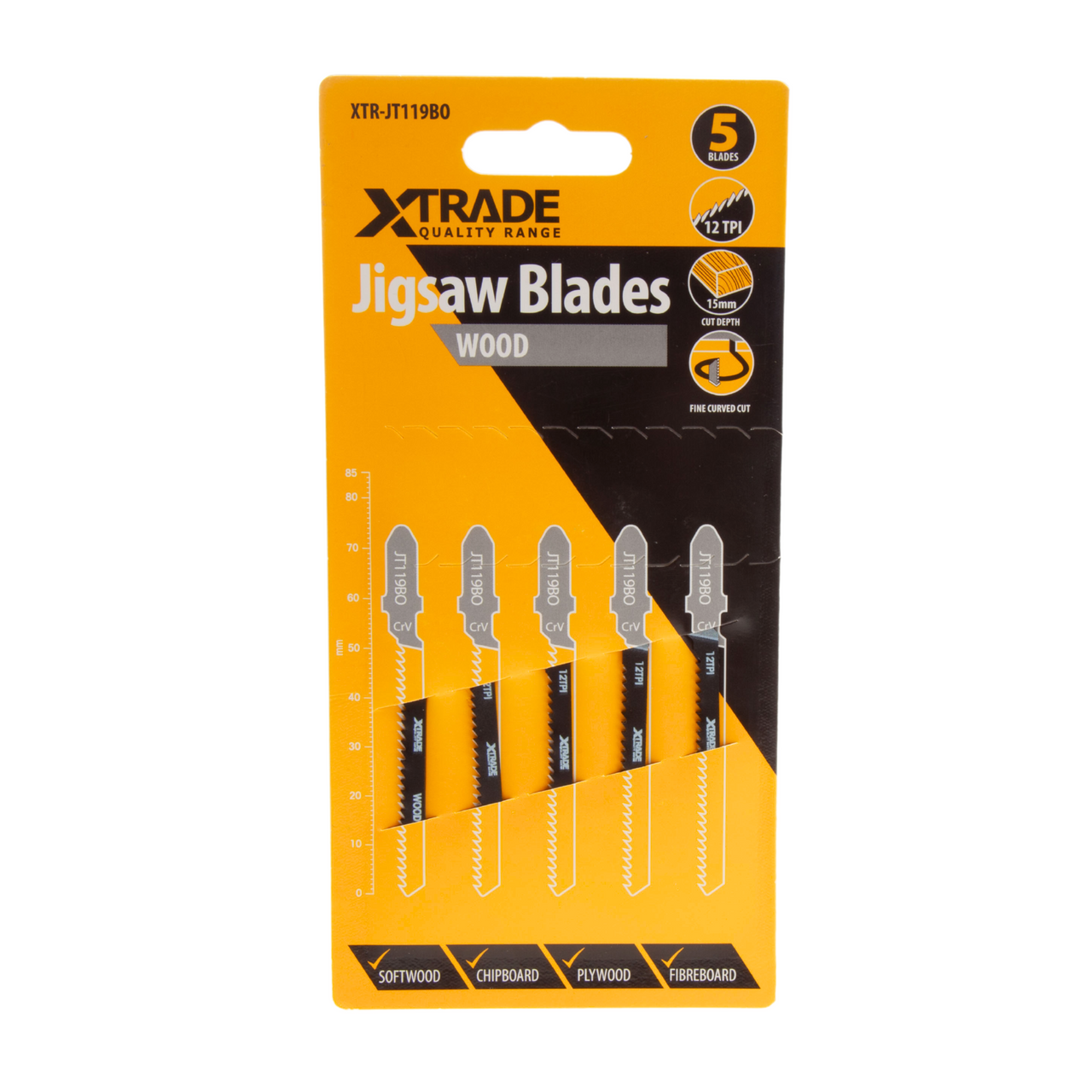 XTrade T-shank Wood Cutting Jigsaw Blades Pack Of 5 TPI 12 JT119BO