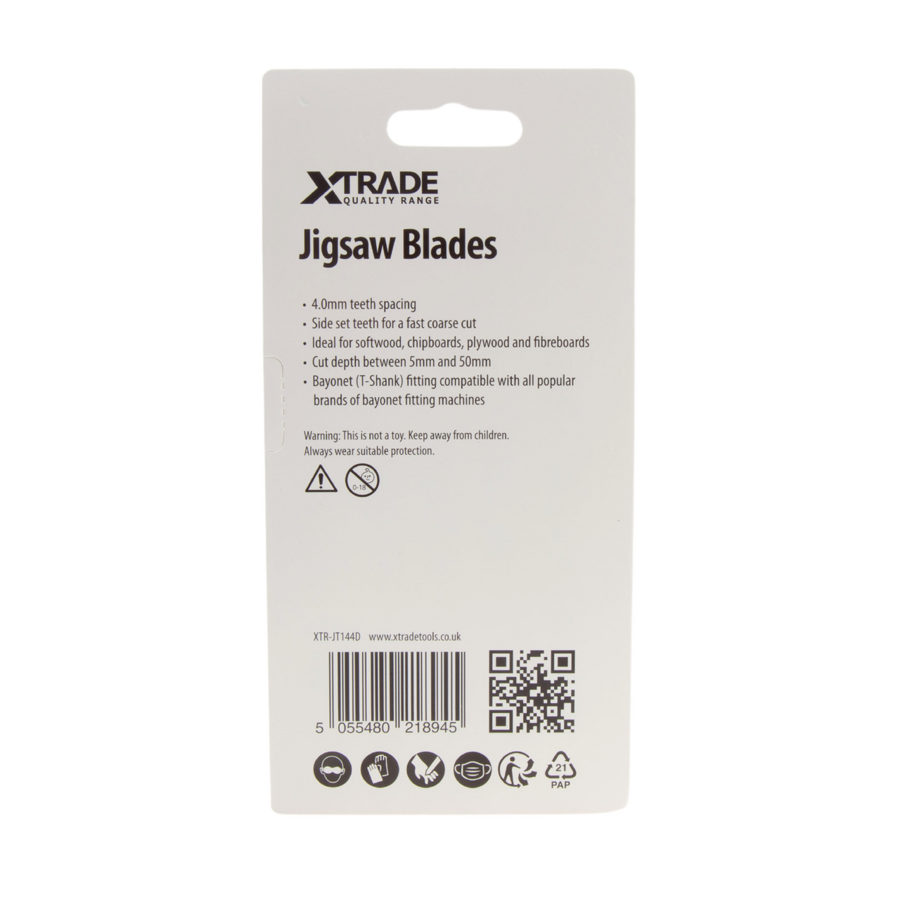 XTrade HSS T-shank Speed Cutting Wood Jigsaw Blades Pack Of 5 TPI 6 JT144D