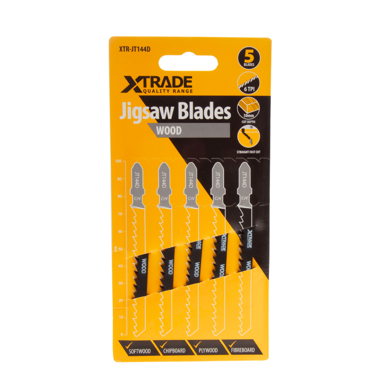 XTrade HSS T-shank Speed Cutting Wood Jigsaw Blades Pack Of 5 TPI 6 JT144D