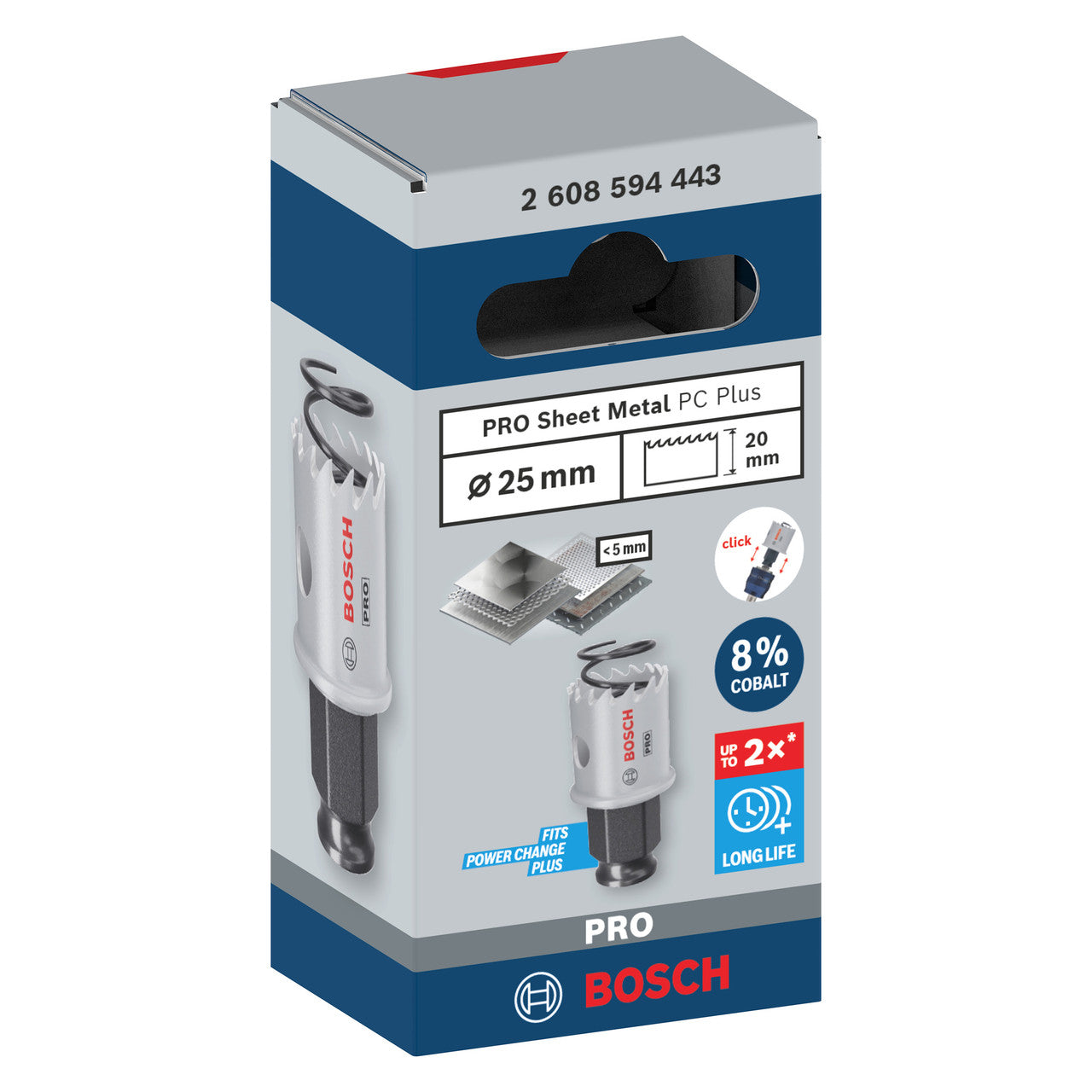 Bosch PRO HSS Sheet Metal PC Plus Hole Saw 25mm 8% cobalt 2608594443