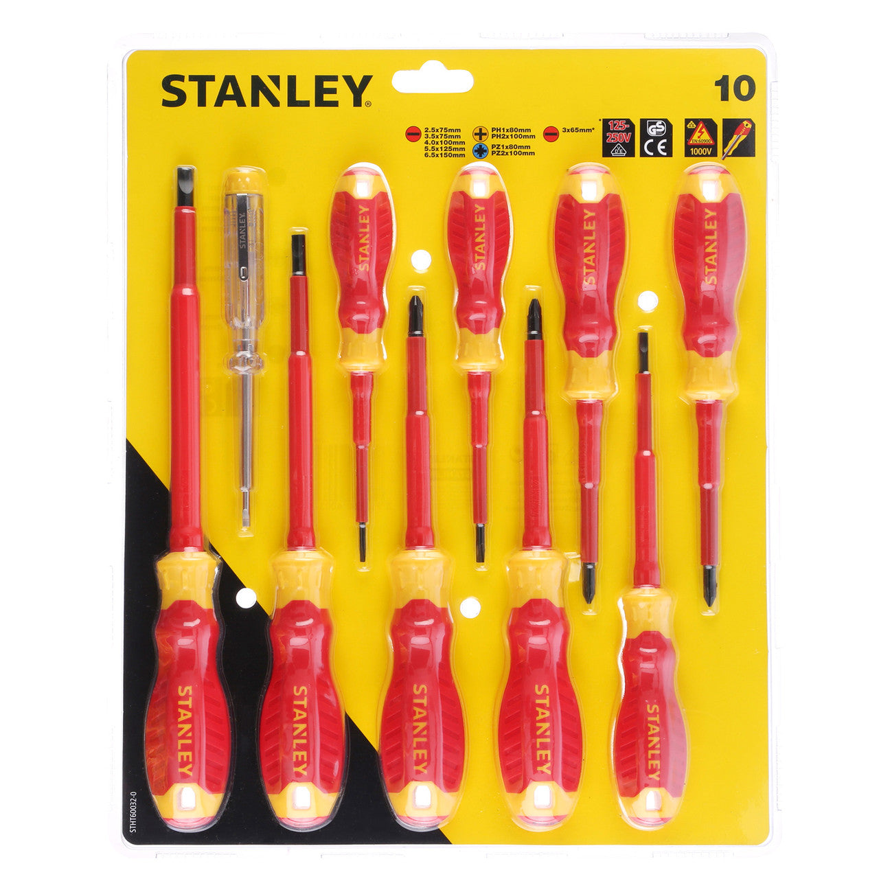 Stanley VDE Insulated Screwdriver Set 10 Piece PZ1 Phillips Slotted STHT60032-0