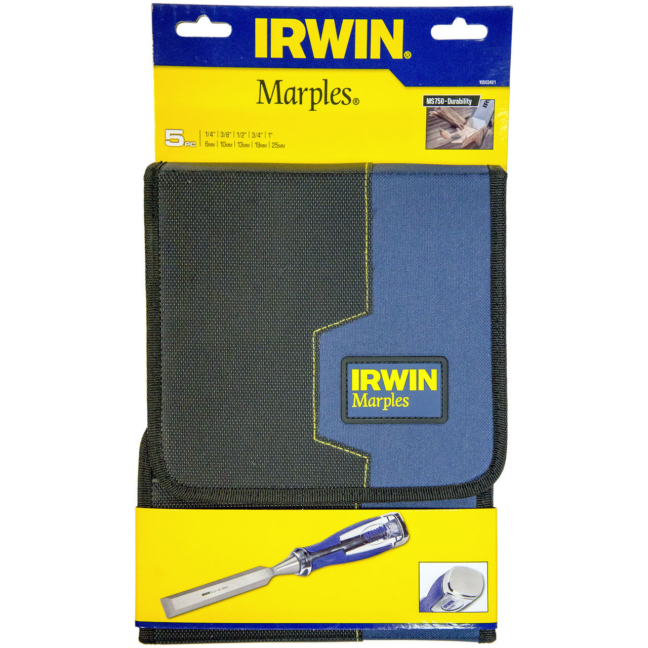 Irwin Marples MS750 High Impact Wood Chisel Set 5 Piece With Strike Cap 10503421