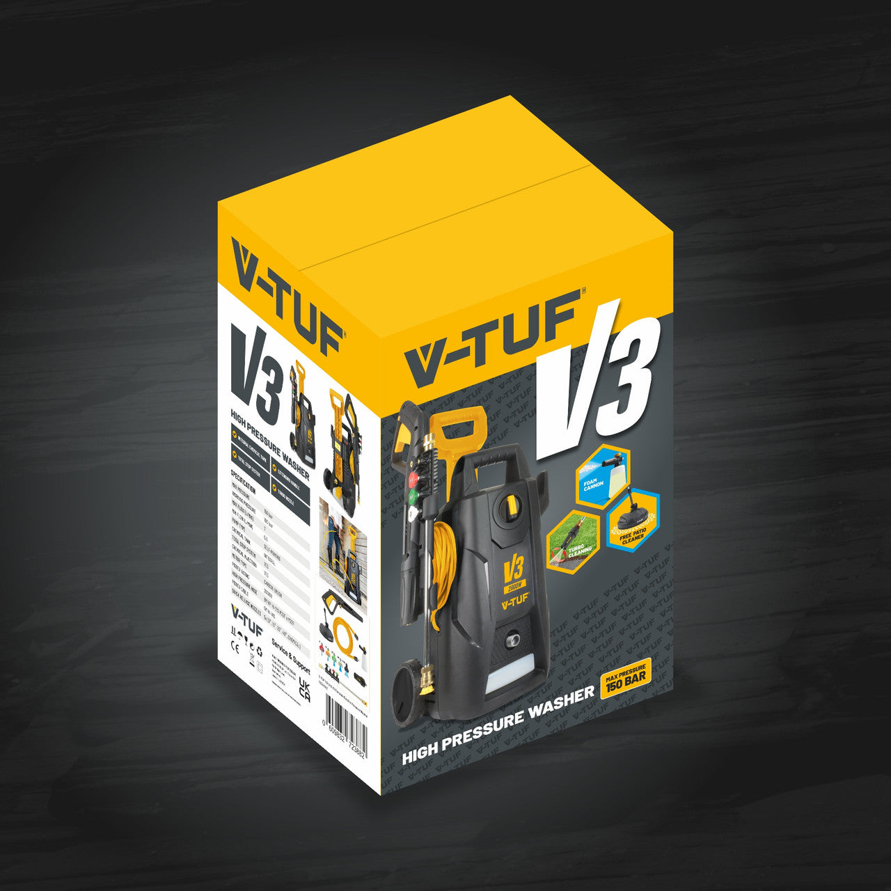 V-TUF V3 X2 Pressure Washer 150 Bar 240V 2000W Motor 8m Hi-Vis Hose V3240X2
