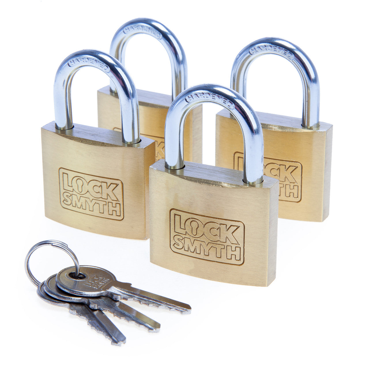 Locksmyth Brass Padlock 40mm Pack of 4 Brass Body Steel Shackle L2200012
