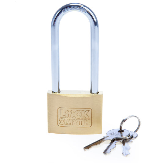 Locksmyth Long Shackle Brass Padlock 50mm Hardened Steel Shackle L2200015