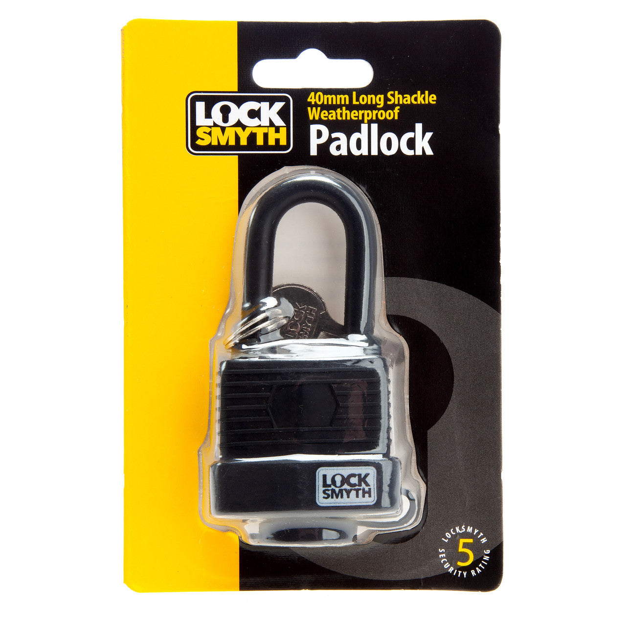 Locksmyth Long Steel Shackle Weatherproof Padlock 40mm Brass Body L2200018