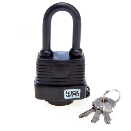 Locksmyth Long Steel Shackle Weatherproof Padlock 40mm Brass Body L2200018