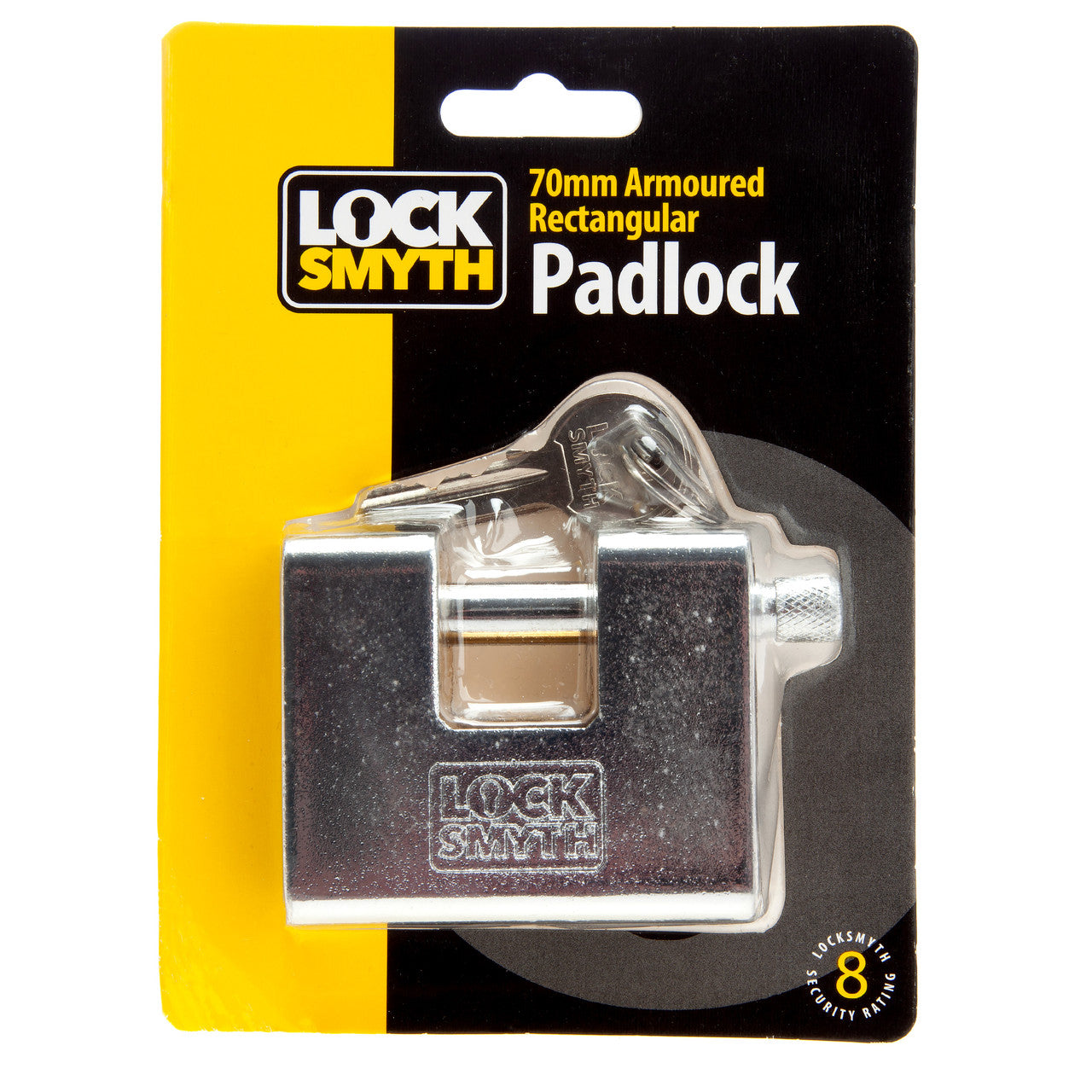 Locksmyth Armoured Rectangular Padlock 70mm Brass Body Steel Shackle L2200025
