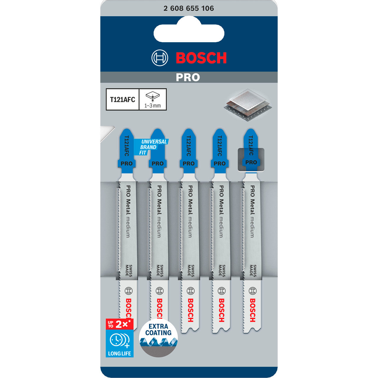 Bosch PRO Medium Metal Jigsaw Blade 92mm Pack of 5 Tooth spacing 1.2mm T121AFC