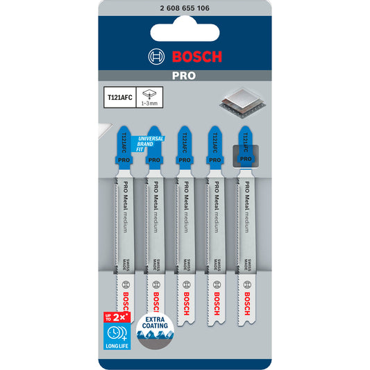 Bosch PRO Medium Metal Jigsaw Blade 92mm Pack of 5 Tooth spacing 1.2mm T121AFC