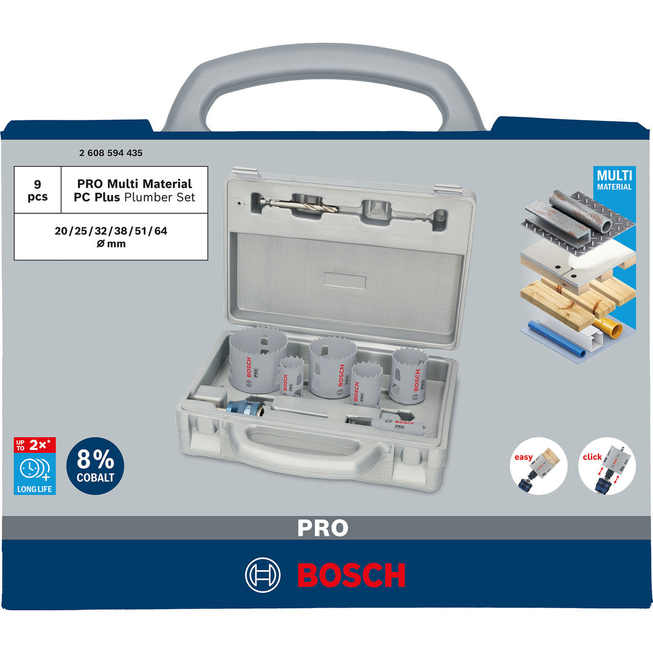 Bosch 2608594435 PRO Multi-Material PC Plus Hole Saw Set (9 Piece)