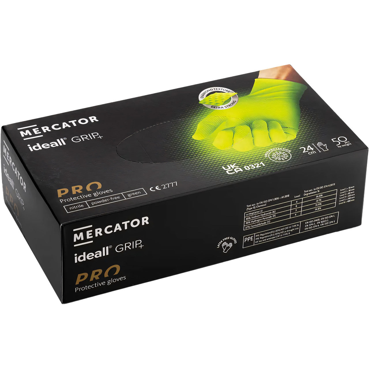 Mercator Ideall Grip Green Nitrile Gloves (Large) (Pack of 50)