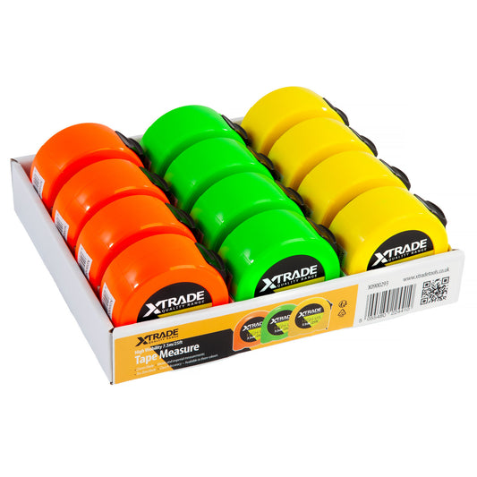 XTrade X0900293 High-Visibility Tape Measure 25' / 7.5m (Pack of 12)