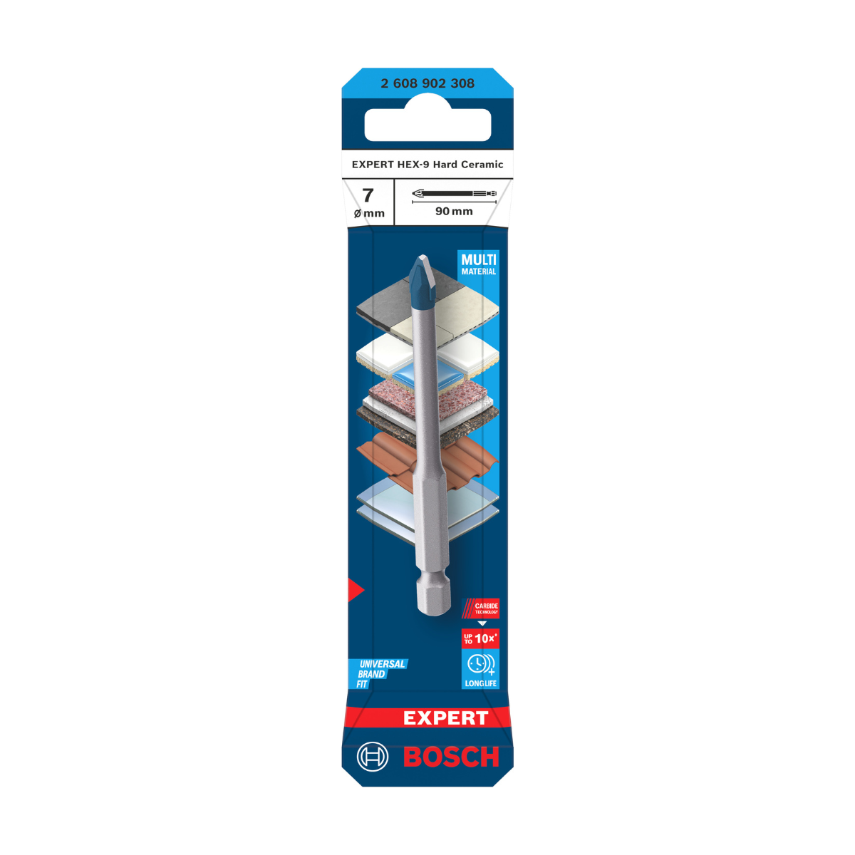 Bosch 2608902308 EXPERT HEX-9 Hard Ceramic Drill Bit 7 x 90mm (Replaces 2608900591)