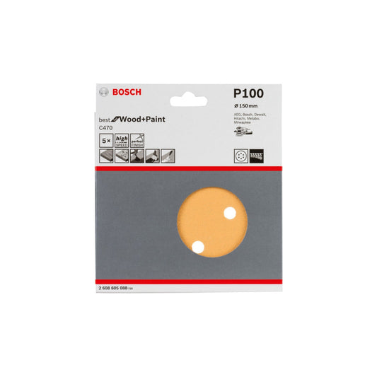 Bosch 2608605088 ROS for Wood & Paint 150mm G100 6-Hole (5 Pack)