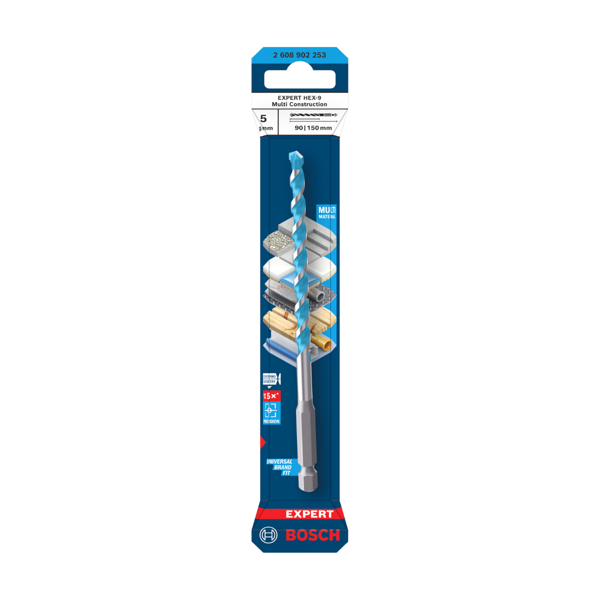 Bosch 2608902253 HEX-9 Multi Construction Drill Bit 5 x 90 x 150mm (Replaces 2608900607)