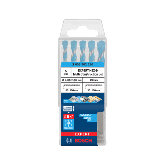 Bosch 2608902290 EXPERT HEX-9 Multi Construction Drill Bit Set (5 Piece) (Replaces 2608900586)
